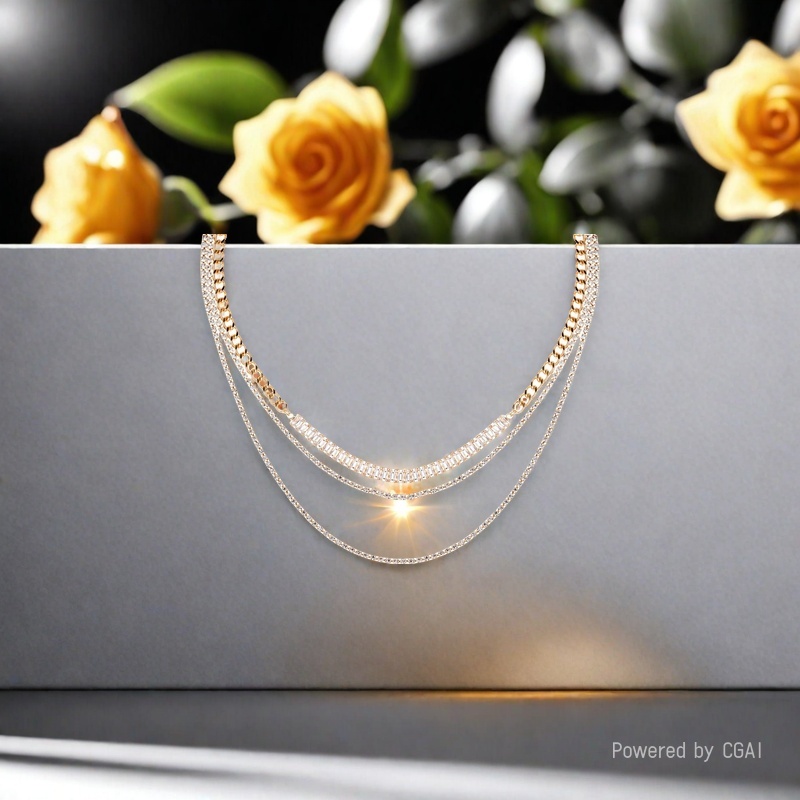 Exquisite new cross-border gold and silver plated claw chain, water diamond three-layer sweater chain, multi-layer lasso necklace, Amazon AliExpress best-selling wholesale jewelry Application Scenario