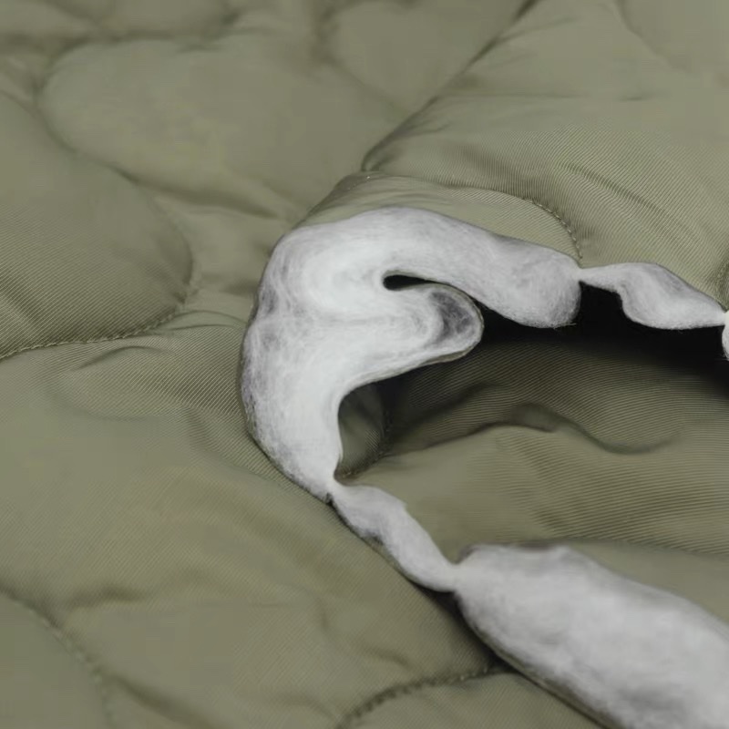 军绿色双面厚实保暖绗棉葫芦型新雪丽夹棉弧形绗缝面料冬棉衣布料产品图