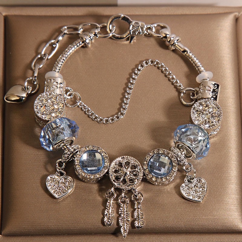 潘家风格蓝色琉璃珠手链女轻奢小众精致捕梦网手串送学生闺蜜礼物首饰产品图