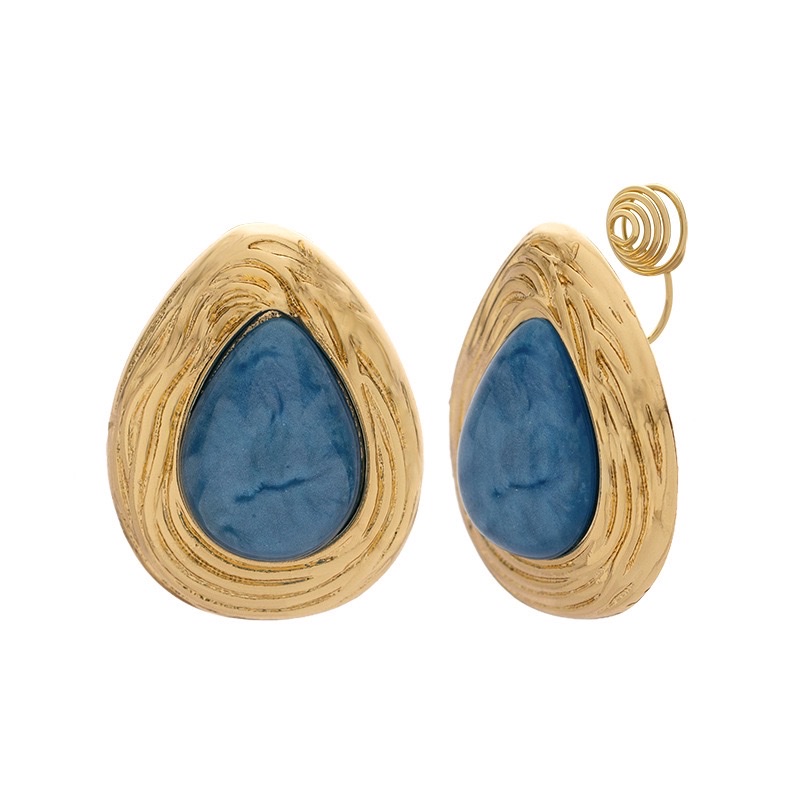 Retro And Elegant Metallic Texture Earrings With A European And American Style. Green Teardrop-Shaped Niche Mosquito Coil Ear Clips Without Ear Holes Specification drawing