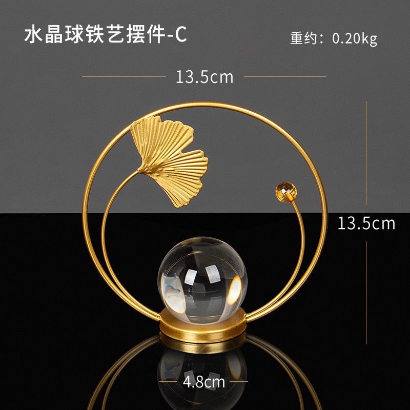 Iron ginkgo leaf crystal ball small decorative item for home decoration handicrafts detail image 2
