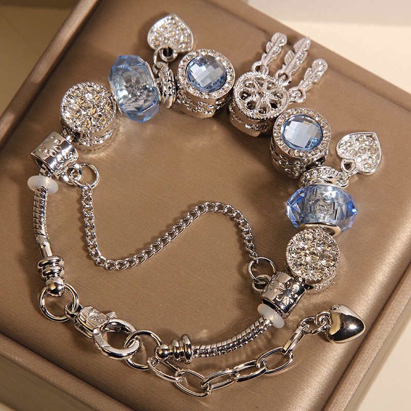 潘家风格蓝色琉璃珠手链女轻奢小众精致捕梦网手串送学生闺蜜礼物首饰白底实物图