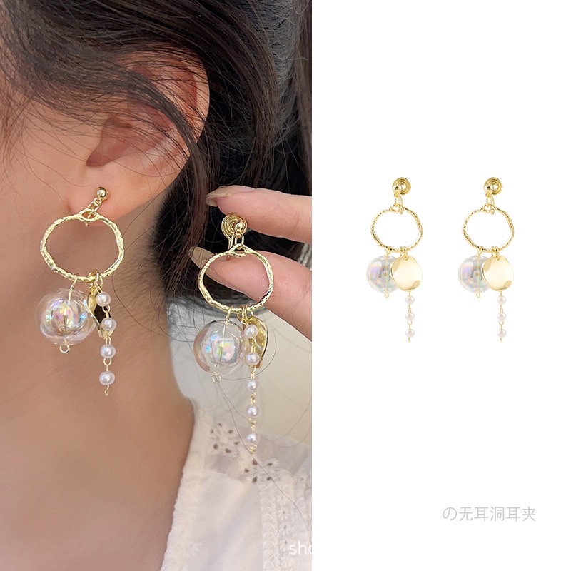 Exquisite, Fashionable, Exaggerated, Round, Dreamy Pearl Tassel Mosquito Coil, Ear Clip, Unique And Creative Pendant, No Ear Hole Earrings details Picture