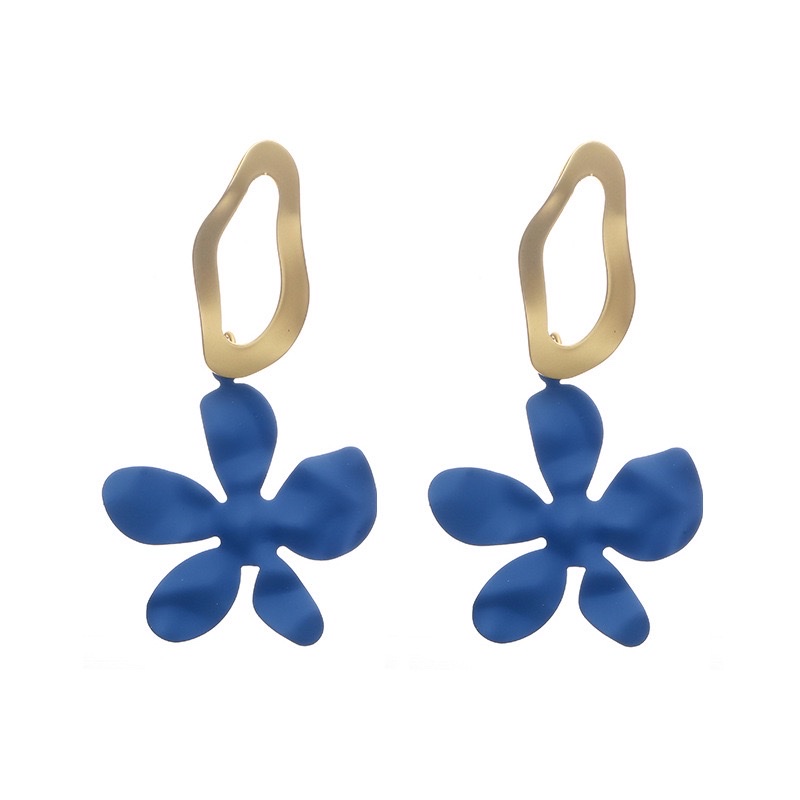 Korean Fresh Blue Frosted Flower Earrings, A Niche Design Sense, Silver Needle Stud Earrings, A Vacation Style, Matte Gold Earrings Specification drawing