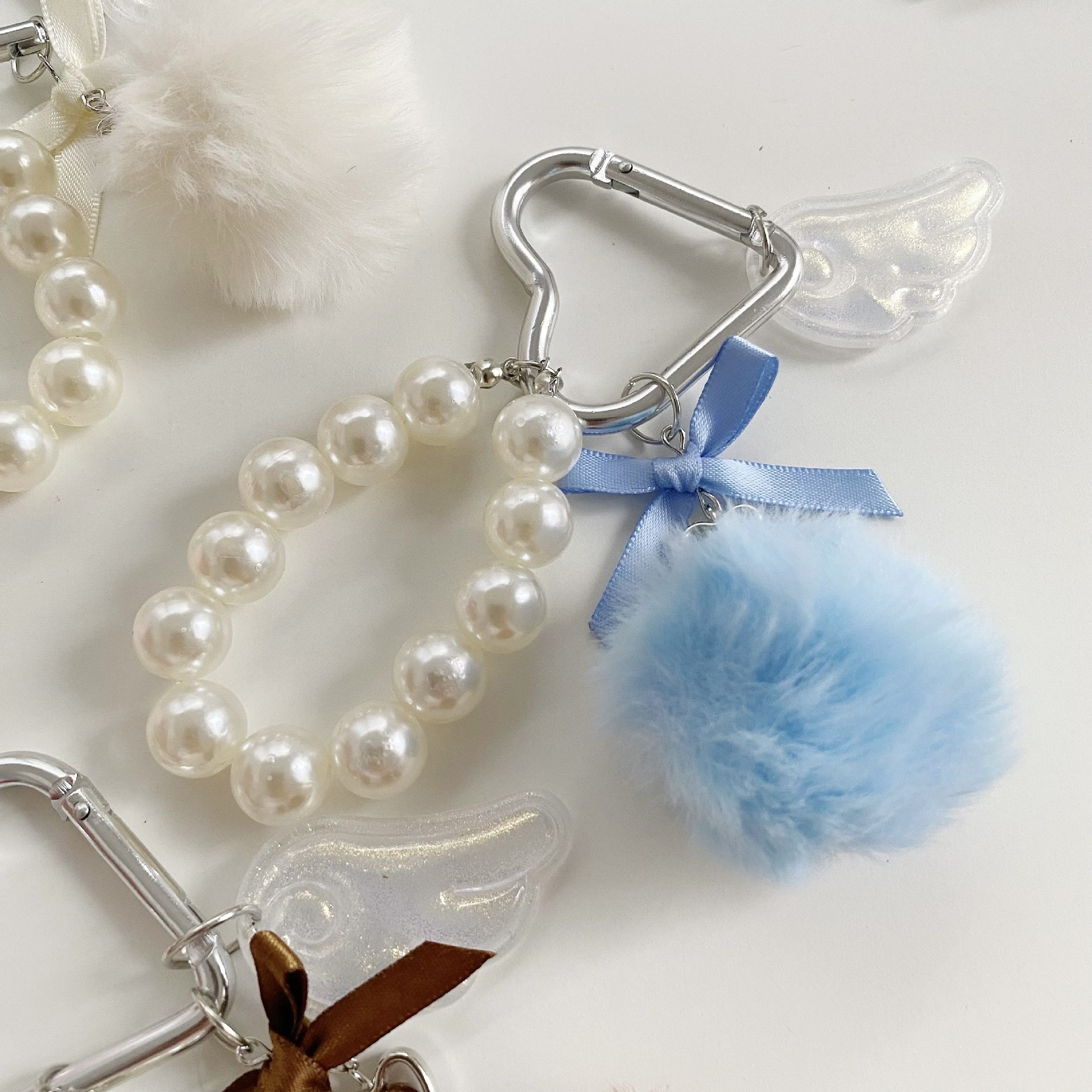 Pearl pom-pom wings, plush cute doll, bag, keychain, keychain detail image 3