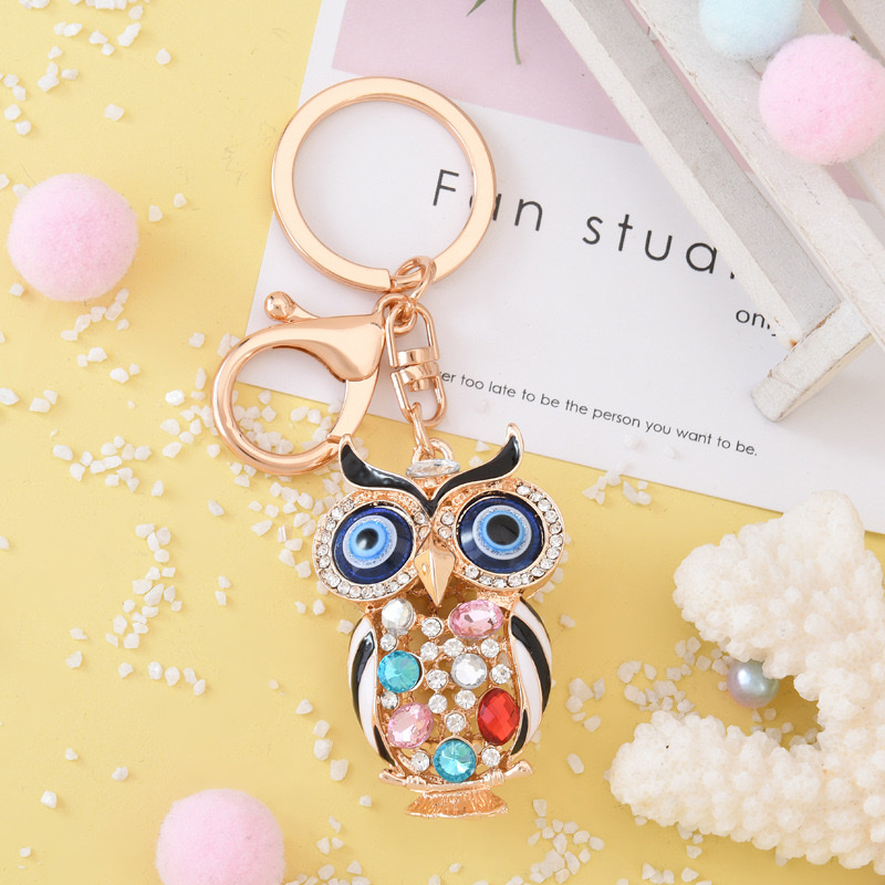 Owl water diamond keychain, key hanger, keychain glass wool felt pendant details Picture