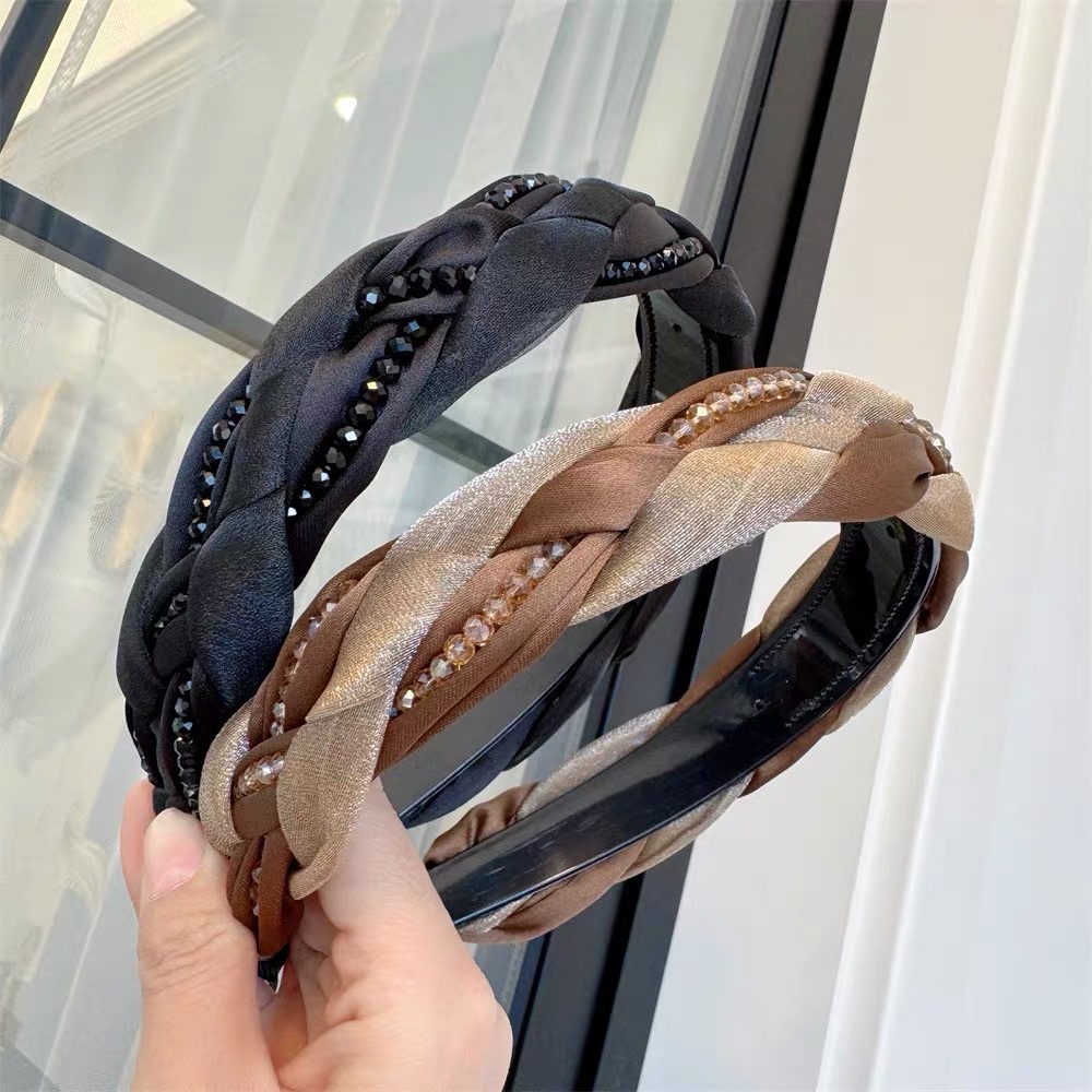 撞色水钻麻花发箍女高级感外出百搭发卡头饰洗脸化妆压发头箍发捆详情图3