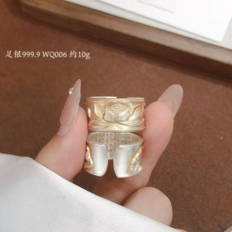 纯银戒指足银999银戒指女个性戒指空托女款手饰金色戒指莫桑石戒指