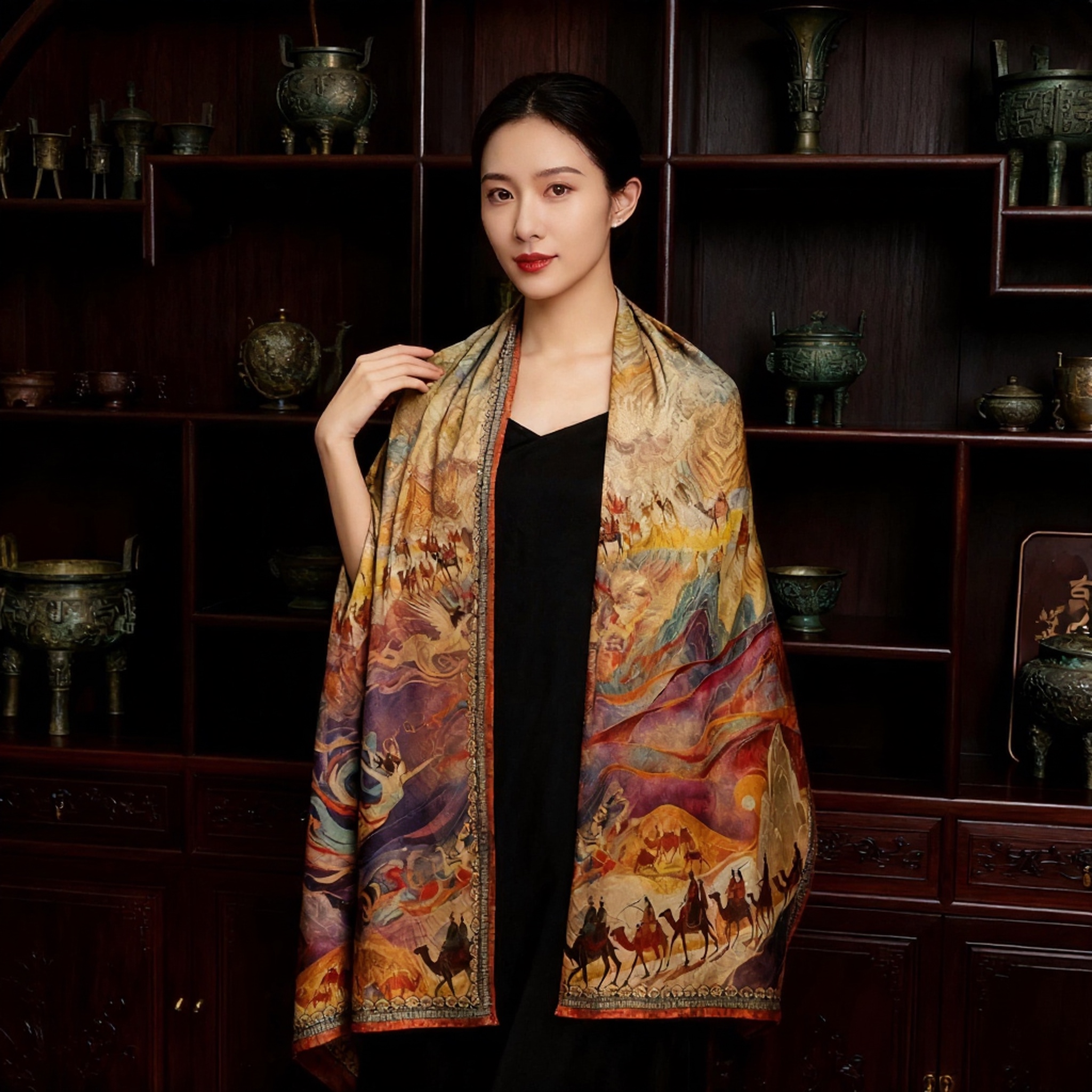Silk Road Dragon Scale pattern New Chinese-style versatile shawl long scarf 70*180 detail image 2