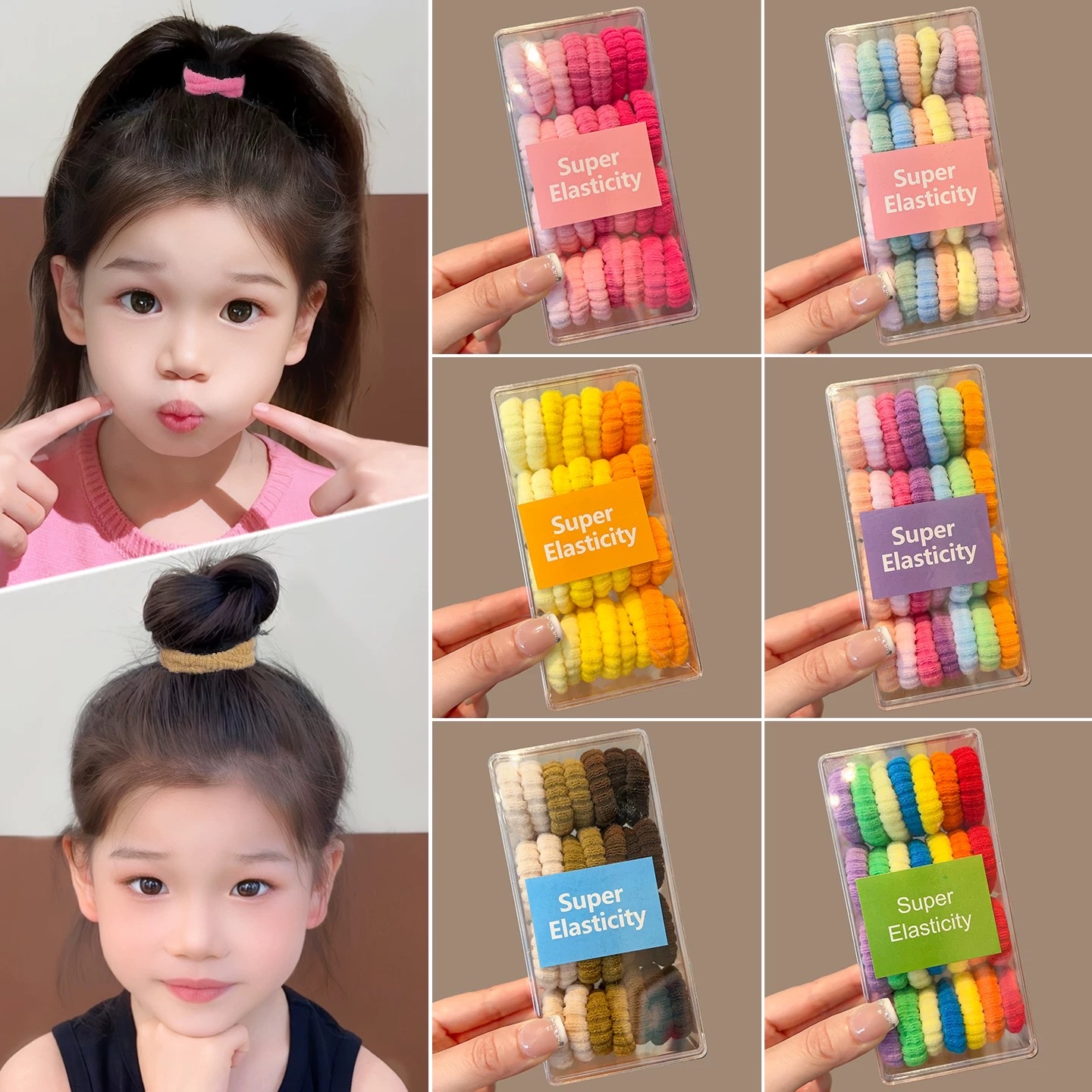 New children's colorful hair bands, high-elasticity baby rubber bands, towel bands, little girls' hair ties, and hair accessories that won't damage girls' hair details Picture