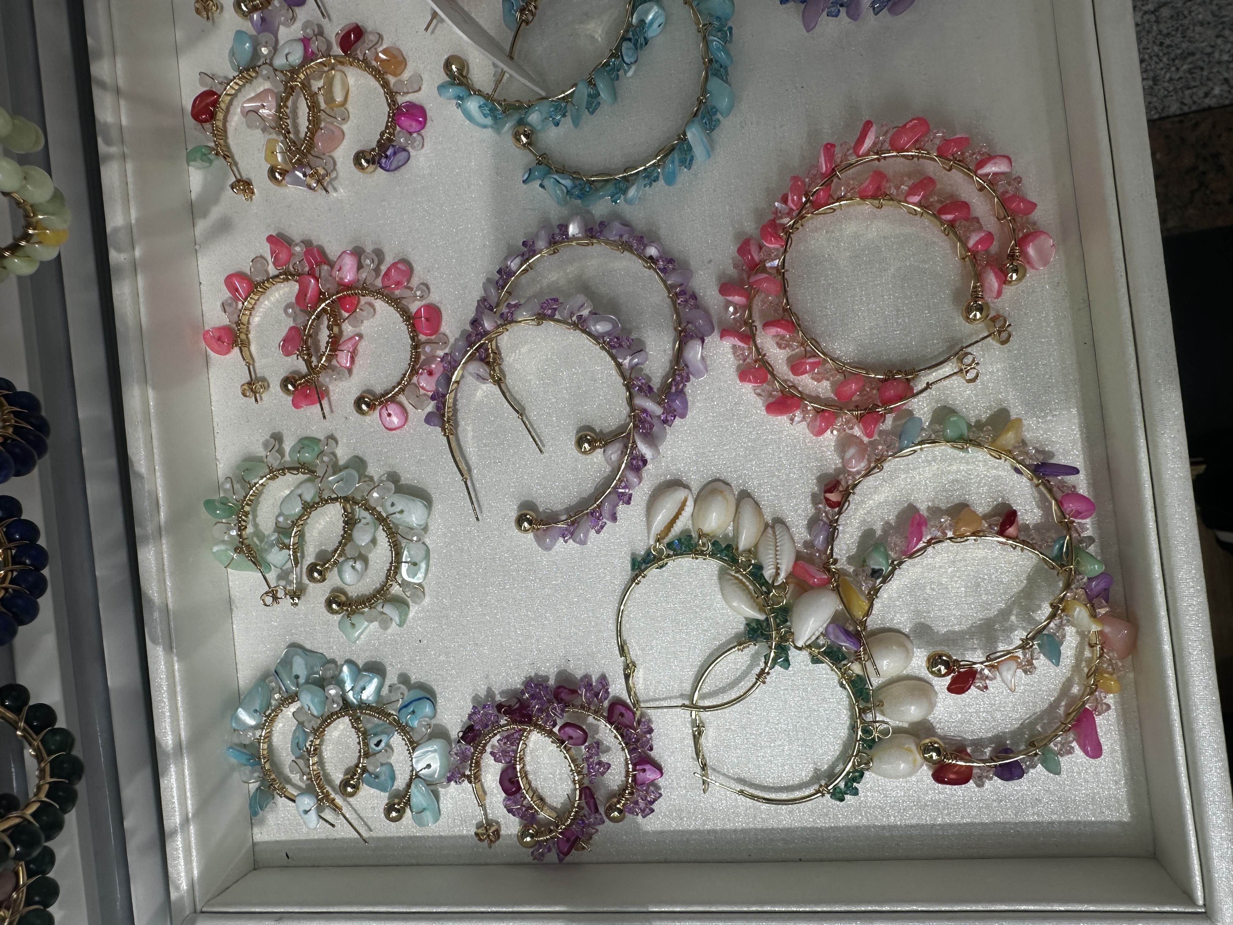 外贸专供波西米亚海边度假天然贝壳水晶圈圈耳环 七彩ins风送礼不锈钢送女友送妈妈