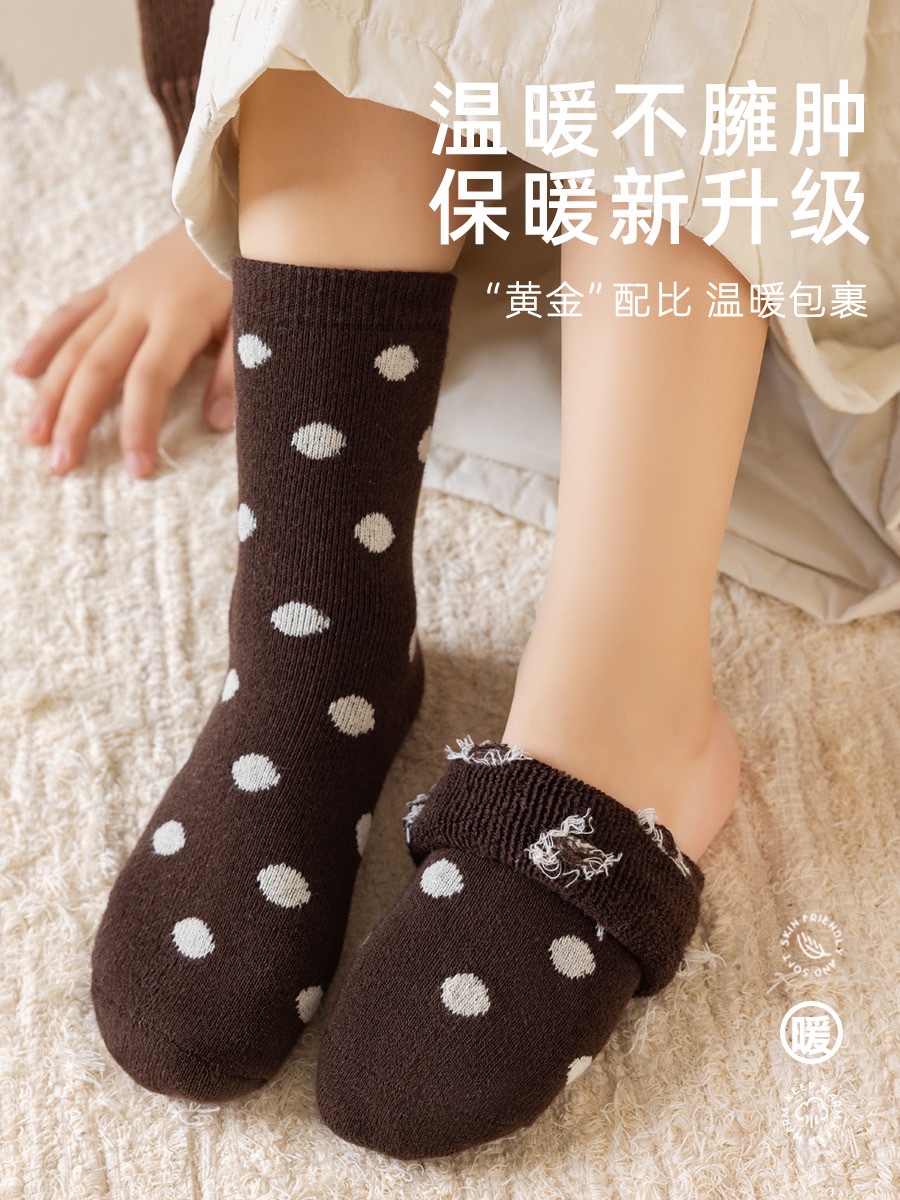 Autumn and winter thickened loop children's socks for girls, mid-calf Zhuji children's socks, warm thick socks, Class a, 6-12 years old details Picture