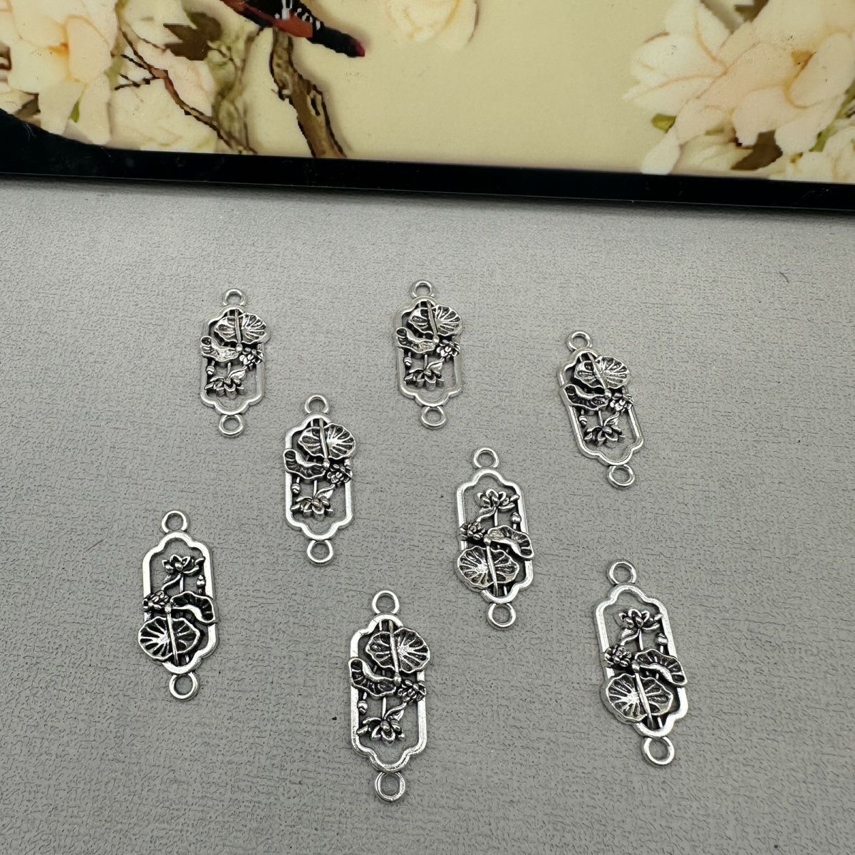 古银 合金国风荷塘月色双吊耳环耳坠配饰diy新中式手链耳环项链详情图2