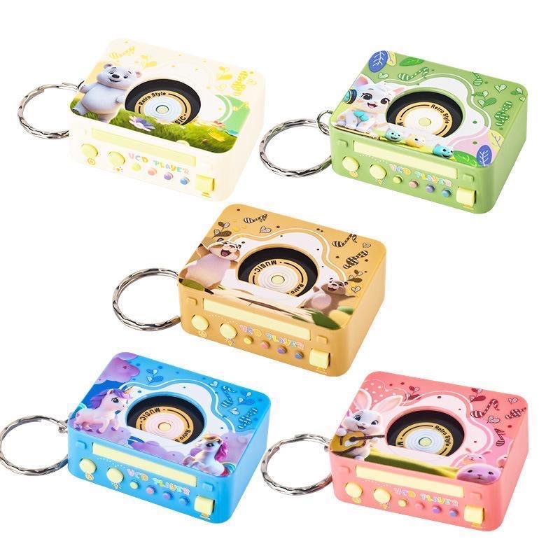 新品儿童仿真VCD随身听机玩具 迷你卡通灯光音乐播放器钥匙扣挂件