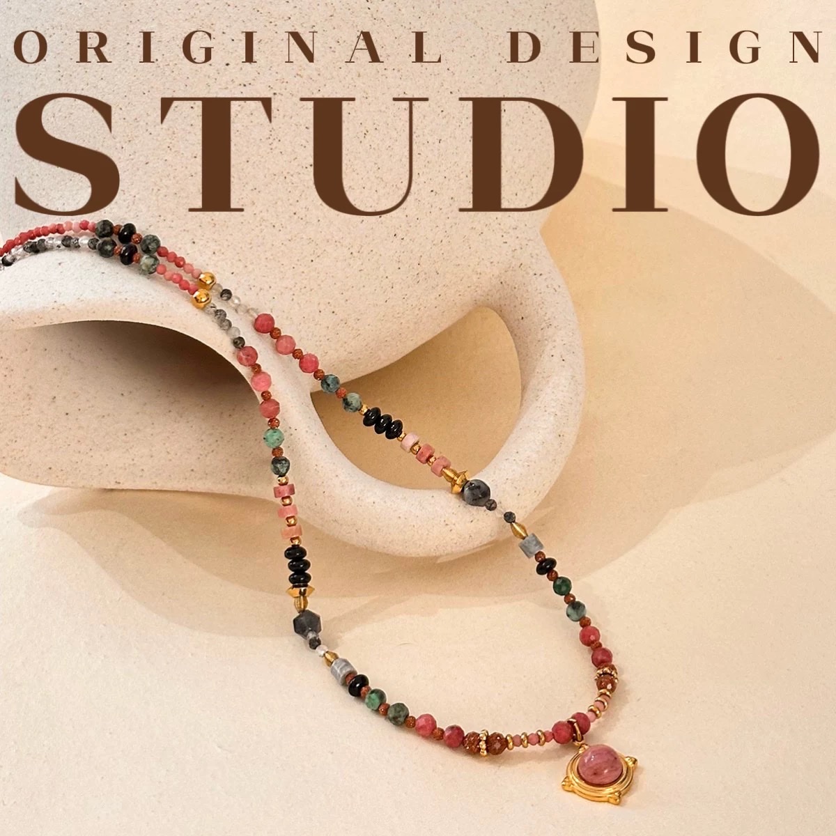 原创天然石粉色项链锁骨链