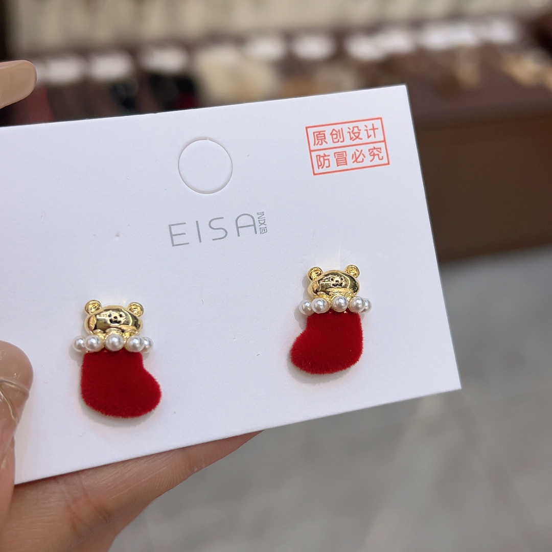 2025新年红，植绒耳饰韩版时尚简约气质女士产品图