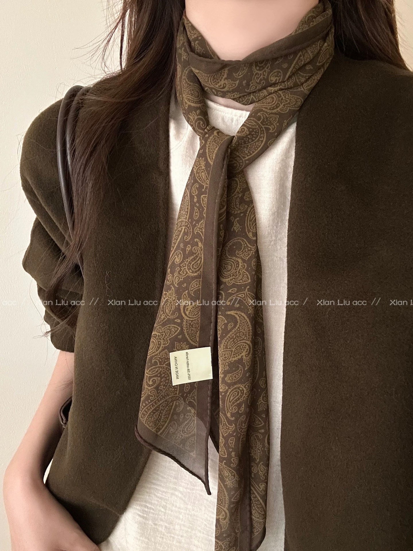 复古秋冬腰果花长条丝巾女2025新款高级感围巾领巾秋冬氛围感配饰配件围巾丝巾白搭丝巾项链