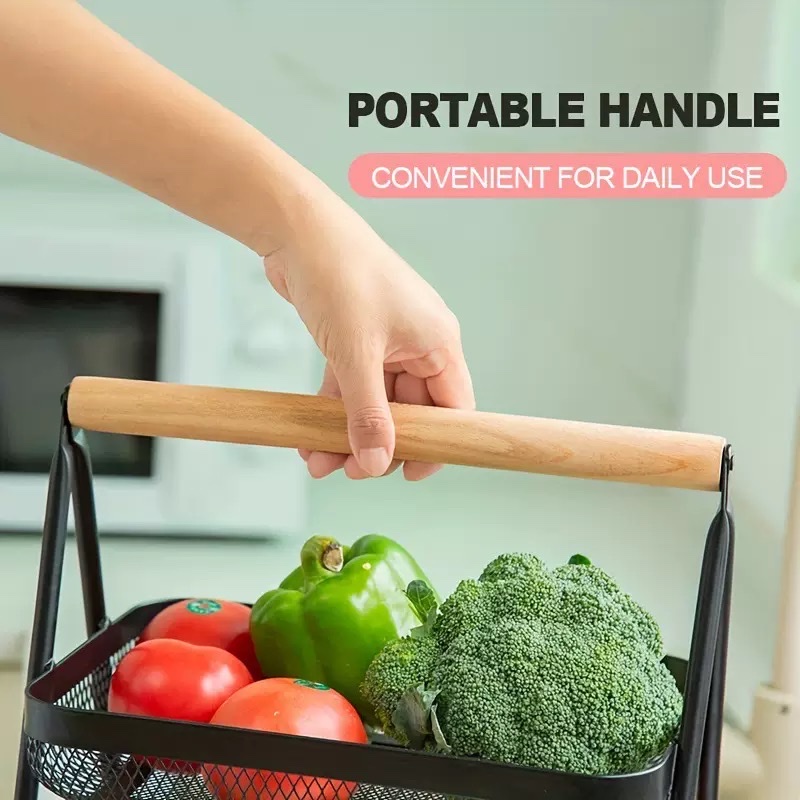 Double-layer draining fruit baskets, kitchen fruit and vegetable baskets, wrought iron baskets detail image 2
