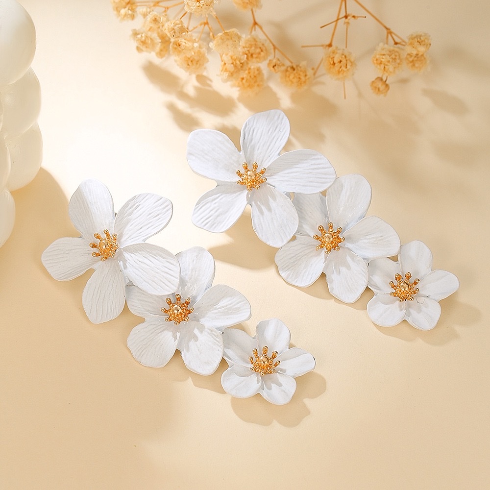 欧美个性时尚耳饰网红彩色多层立体简约花朵耳钉五叶花耳环饰品女 耳环