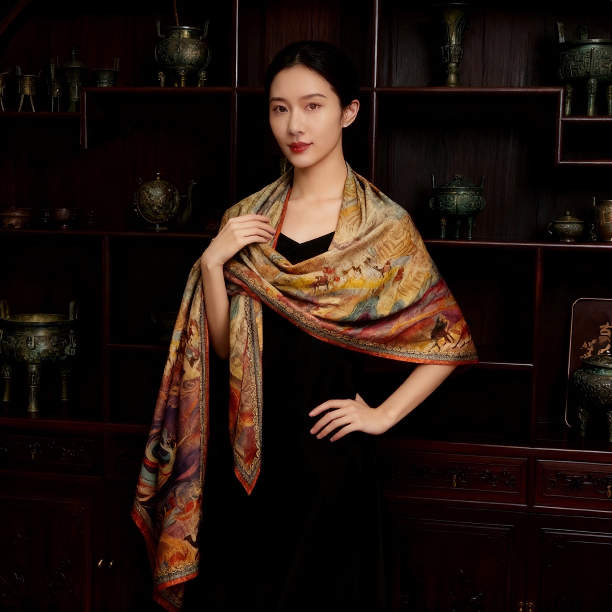 Silk Road Dragon Scale pattern New Chinese-style versatile shawl long scarf 70*180 detail image 3