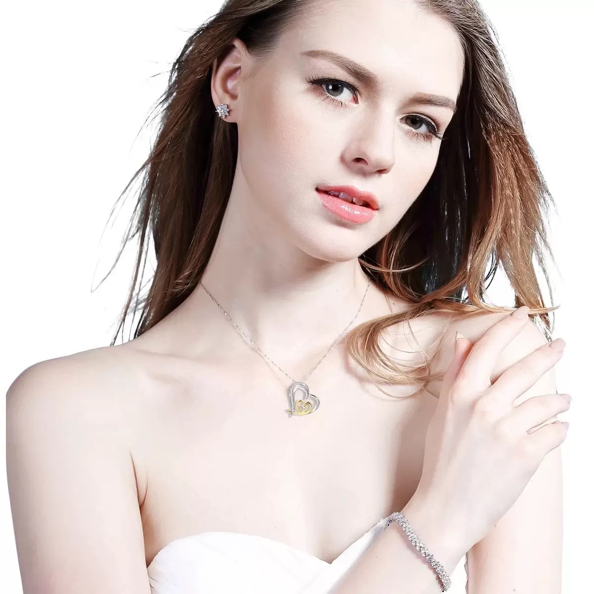 The New S925 Silver Necklace With A Unique Double Heart Color Separation Pendant Is A Cross-Border Women's Jewelry From Europe And America Specification drawing