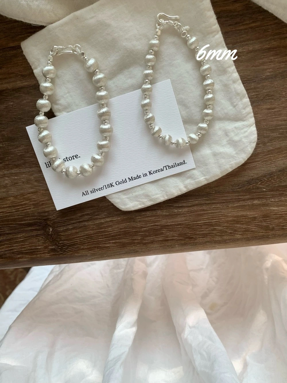 Qingmeng Fuguang Chiang Mai hand-brushed Silver Ball Bracelet, a niche and high-end Thai bracelet that can be worn multiple times and is versatile. The original hand-brushed round ball bracelet S925 design is perfect for your girlfriend detail image 3