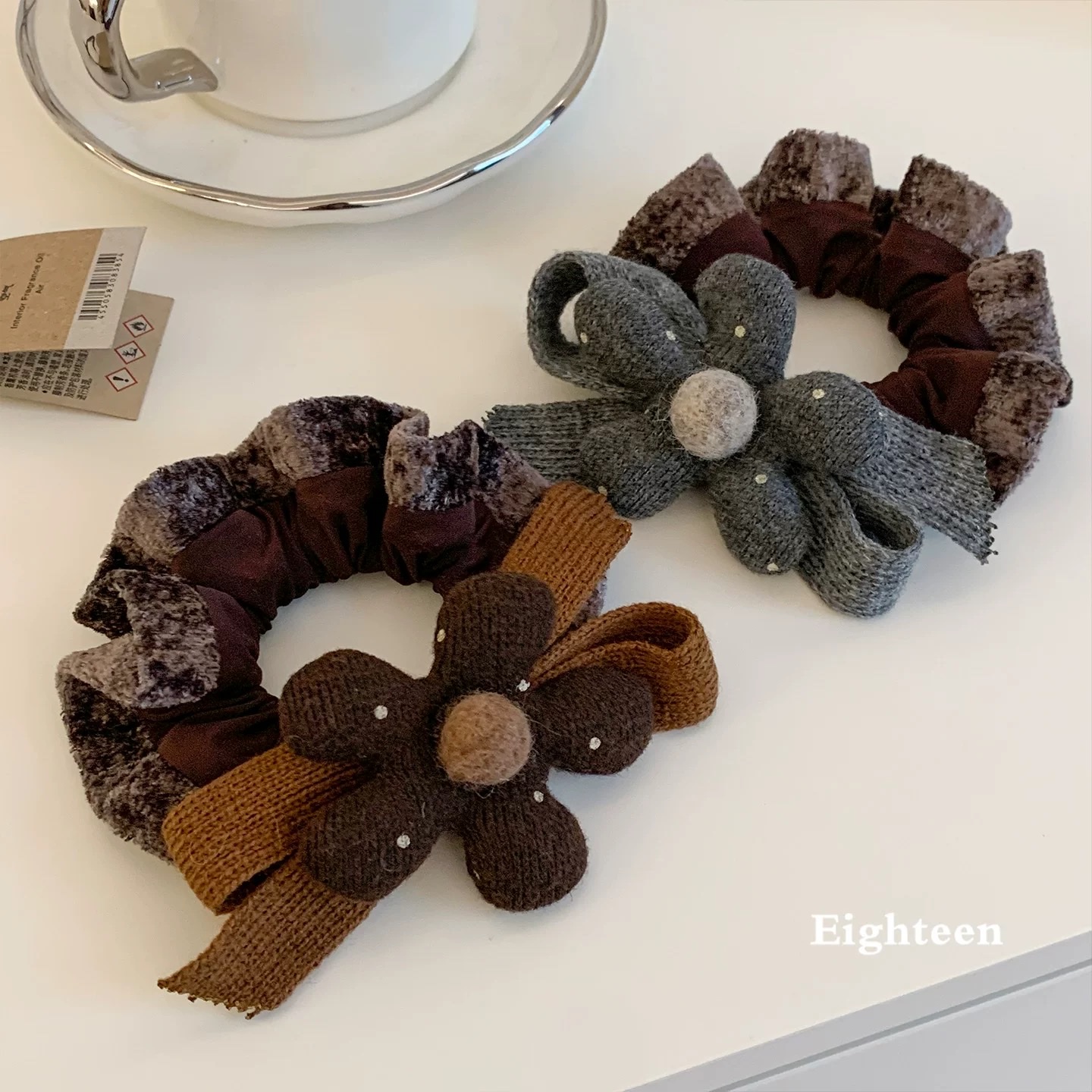 韩系咖色蝴蝶结花朵丝绒大肠发圈女扎头发高弹力发饰头绳皮筋秋冬