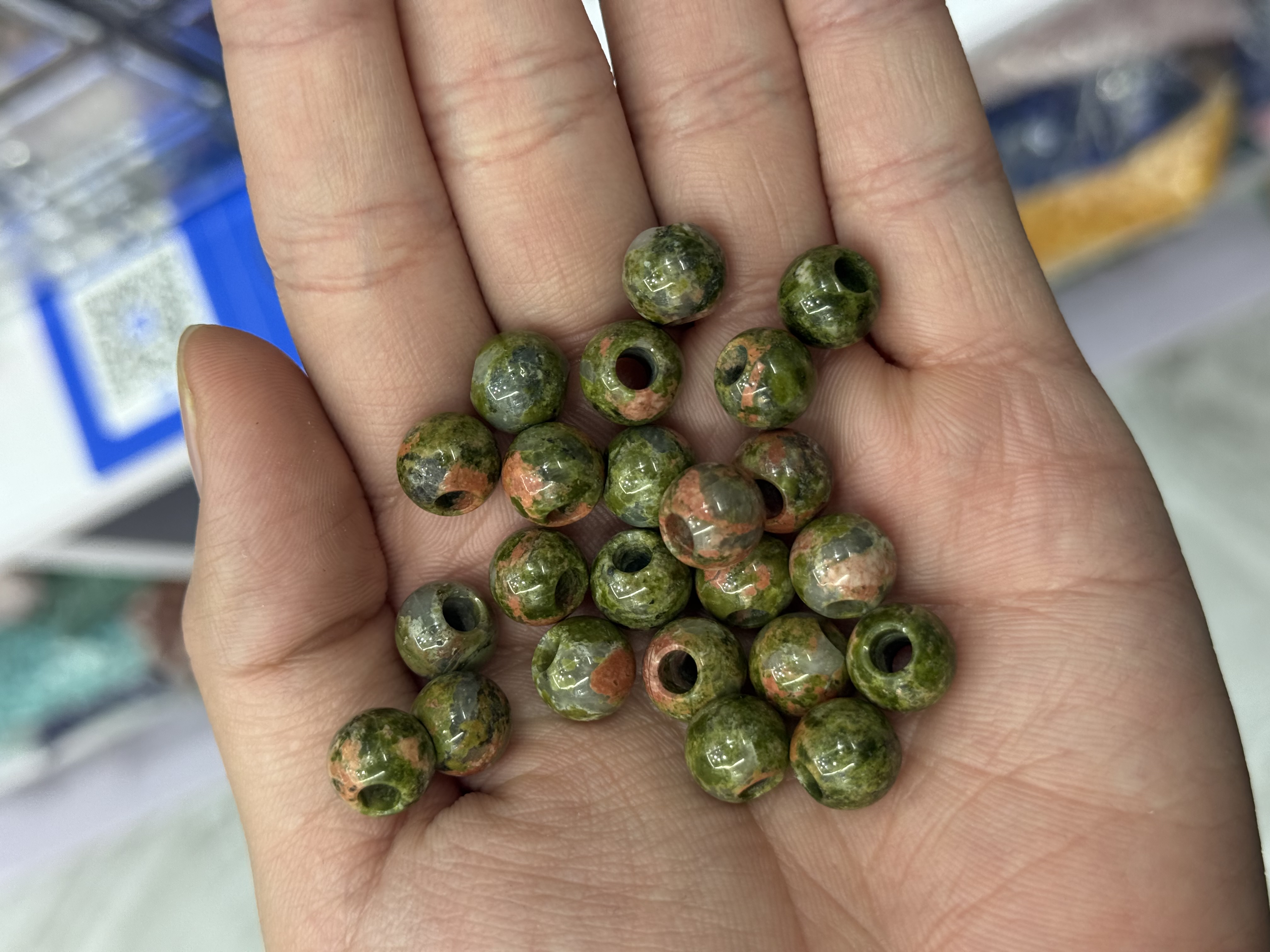 12mm大孔珠花绿天然石diy饰品配件手链，项链配件
diy