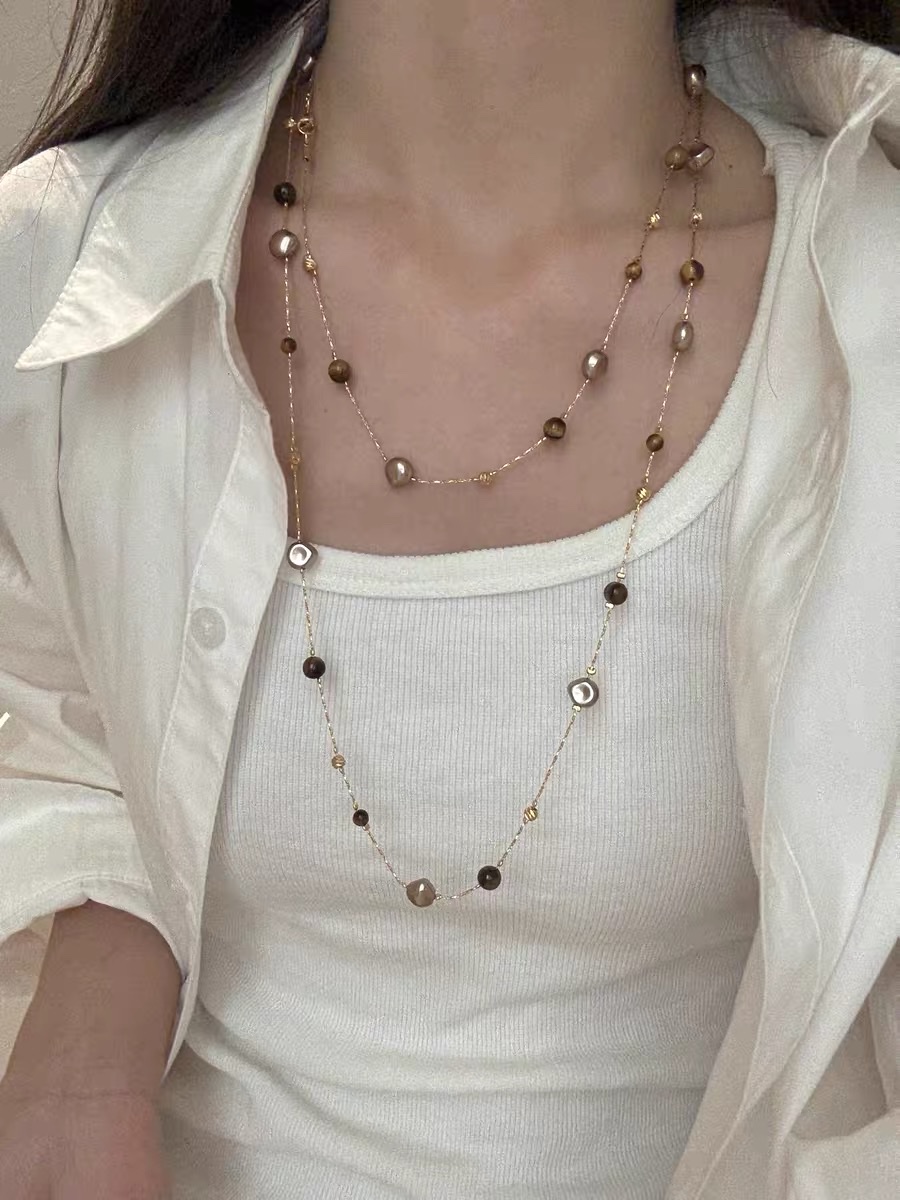 美拉德虎眼石珍珠项链女秋冬季2025爆款百搭轻奢高级感长款毛衣链珍珠项链珍珠项链珍珠项链详情图4