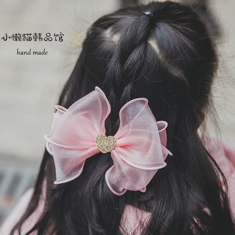 韩国高端雪纱儿童蝴蝶结发夹宝宝气质发卡公主粉红色网红ins淑女瑾灵饰品1131