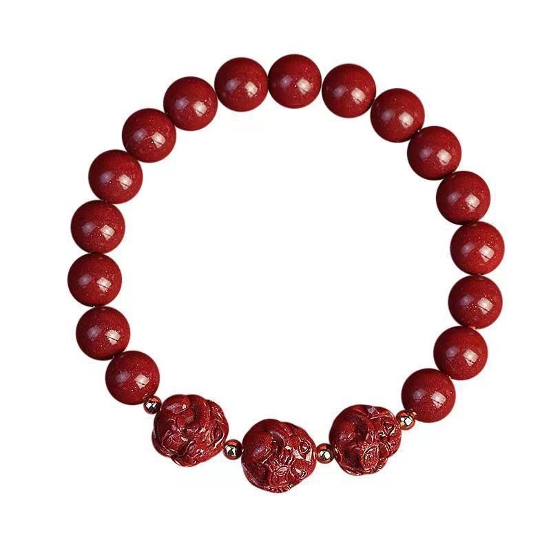 高含量朱砂三合手串本命年紫金砂男女款手链十二生肖手链 手串白底实物图