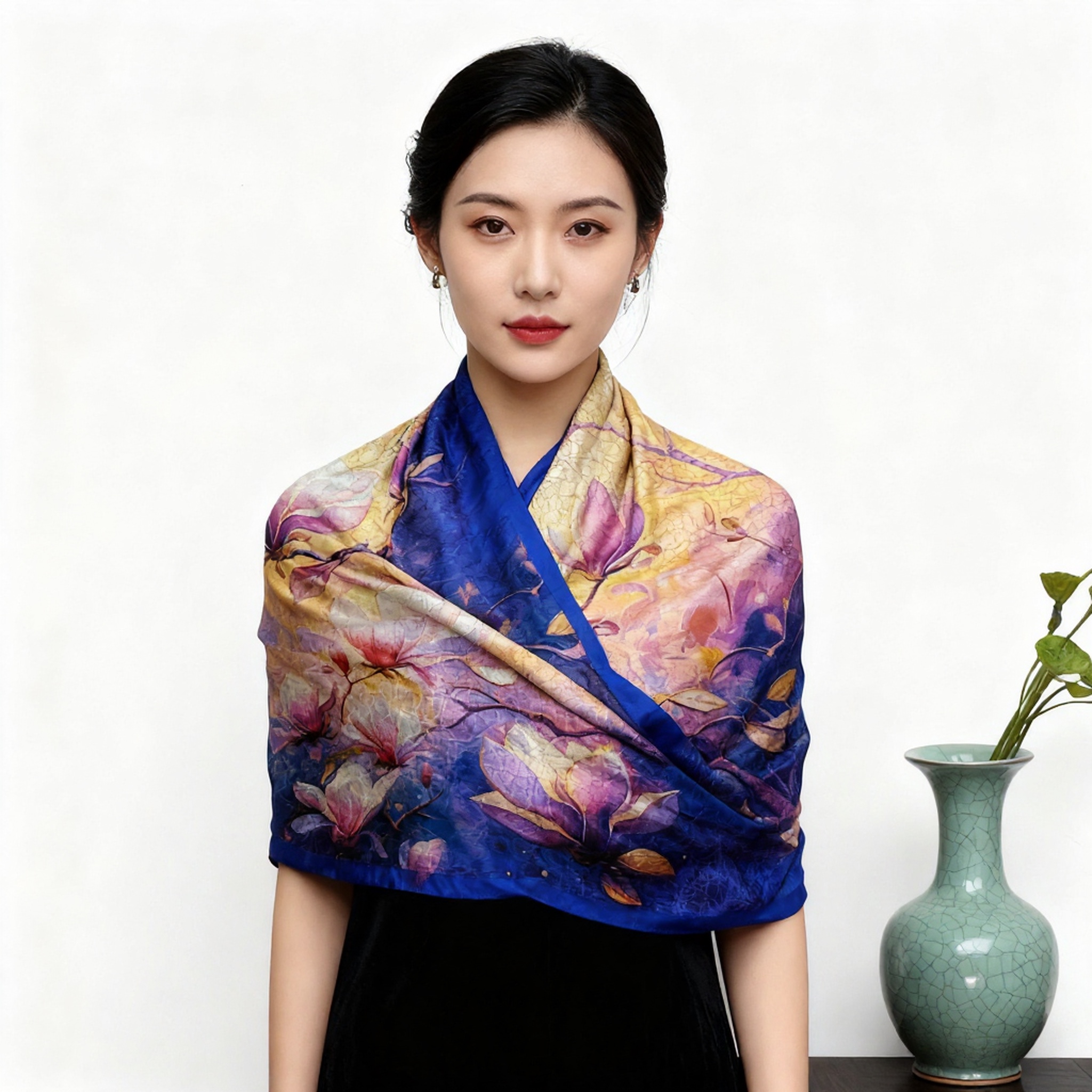 Magnolia flower turtle crack new Chinese-style versatile shawl long scarf 70*180 details Picture