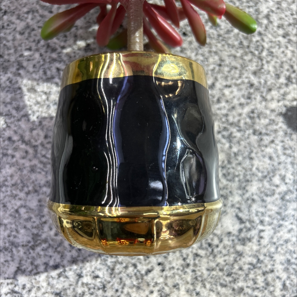 Artificial turtle-back bamboo small potted plant, creative decoration, golden orange green plant, artificial plant, home living room desktop decoration details Picture