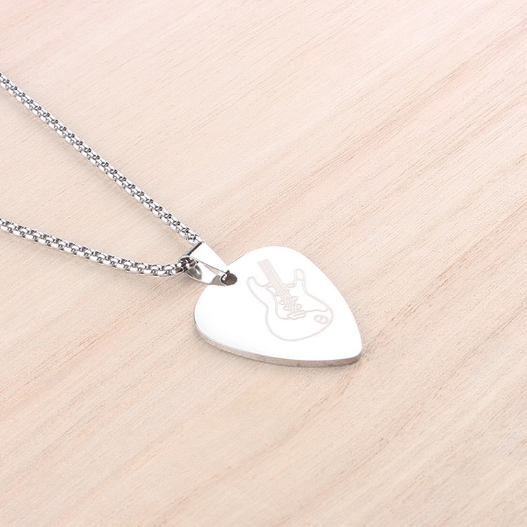 跨境男士爱心吉他音乐拨片项链不锈钢光面吊坠毛衣链女可刻字 详情图17