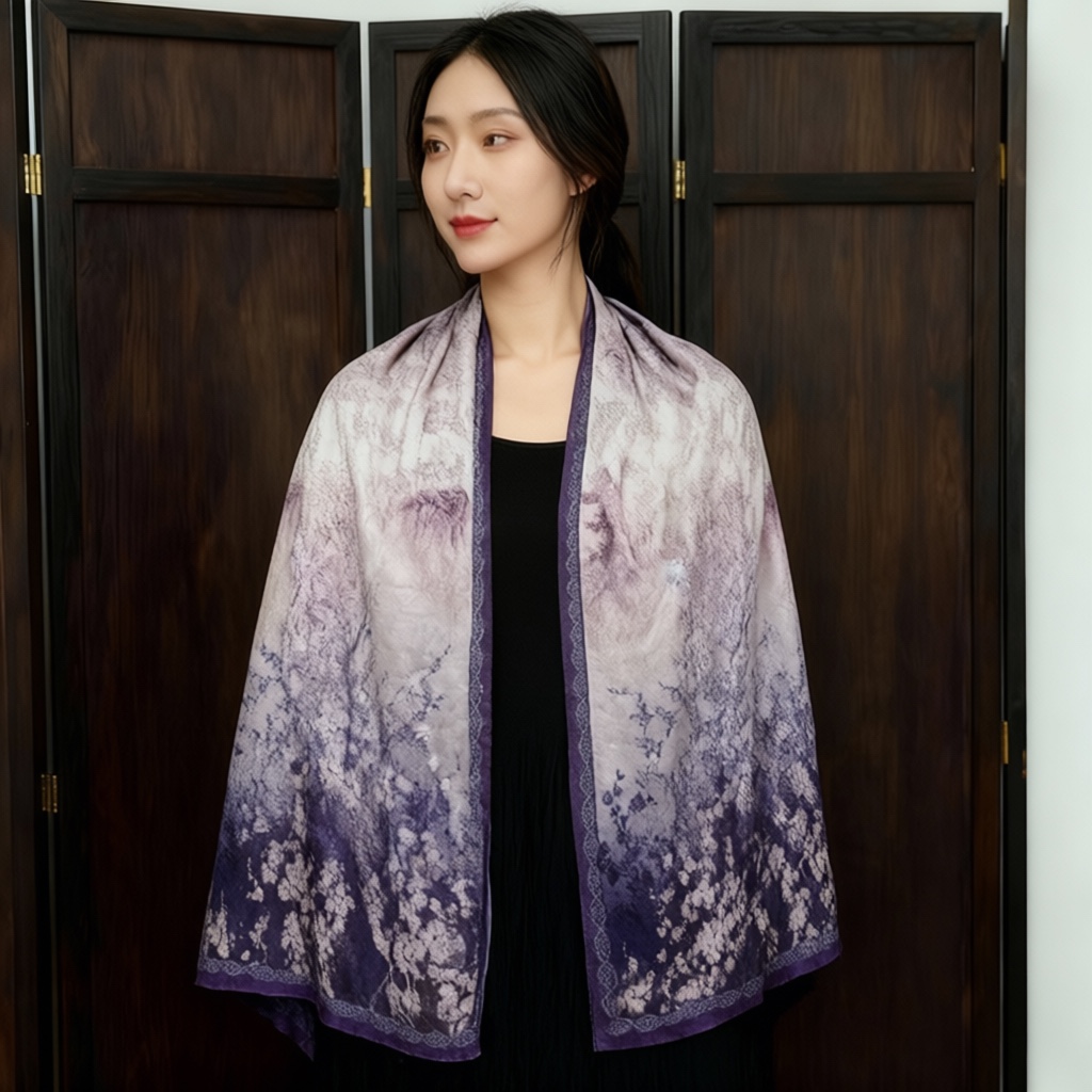 紫萱龙鳞纹新中式国风百搭披肩长巾70*180产品图