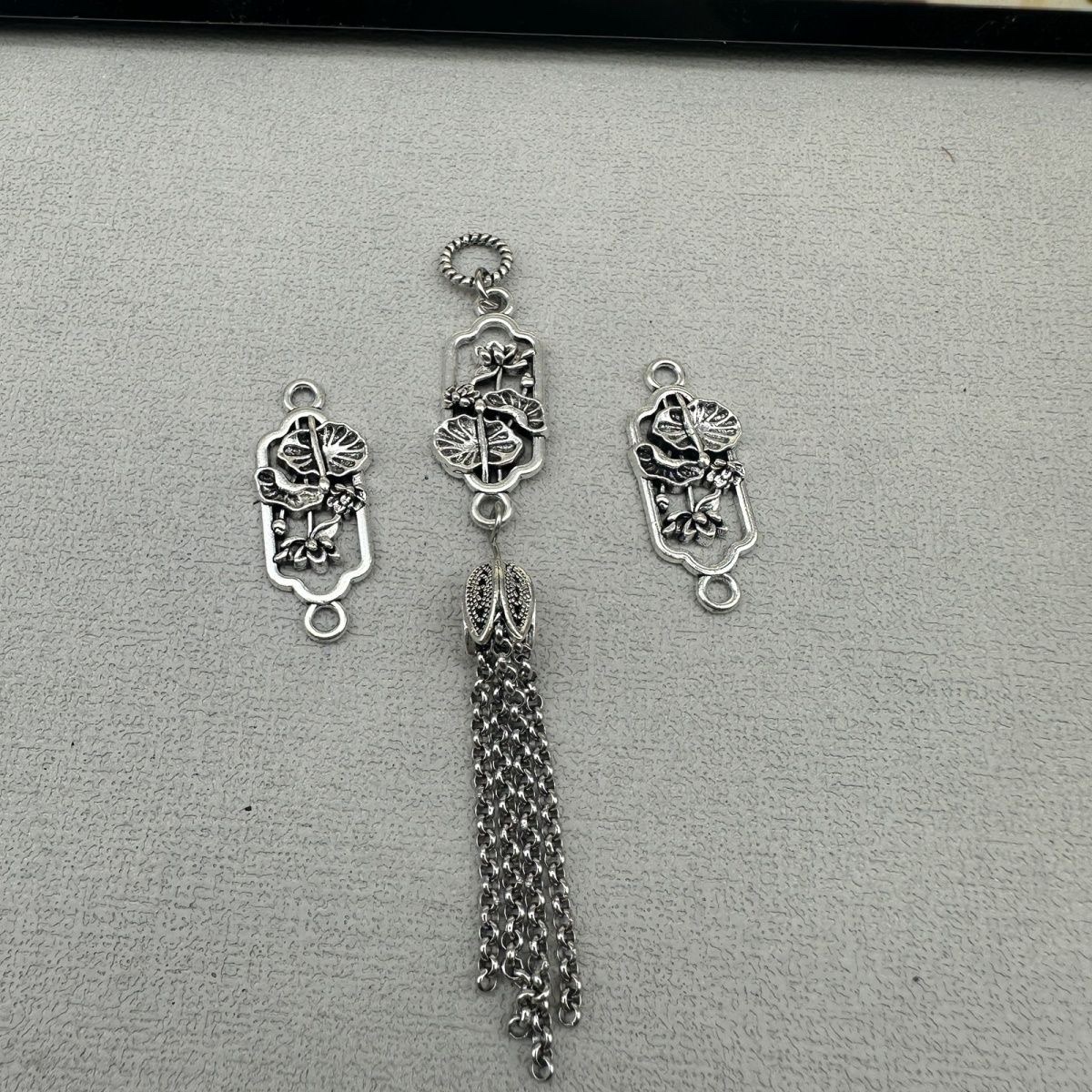 古银 合金国风荷塘月色双吊耳环耳坠配饰diy新中式手链耳环项链细节图