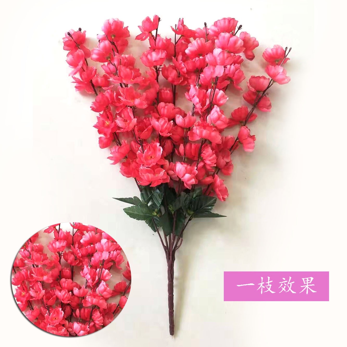 Artificial peach blossom bunches, 7-fork and 9-fork peach blossoms, home decoration trees, outdoor landscaping branches, artificial flowers, silk flowers wholesale, courtyard detail image 3