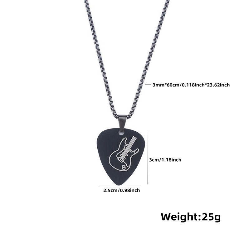 跨境男士爱心吉他音乐拨片项链不锈钢光面吊坠毛衣链女可刻字 详情图2