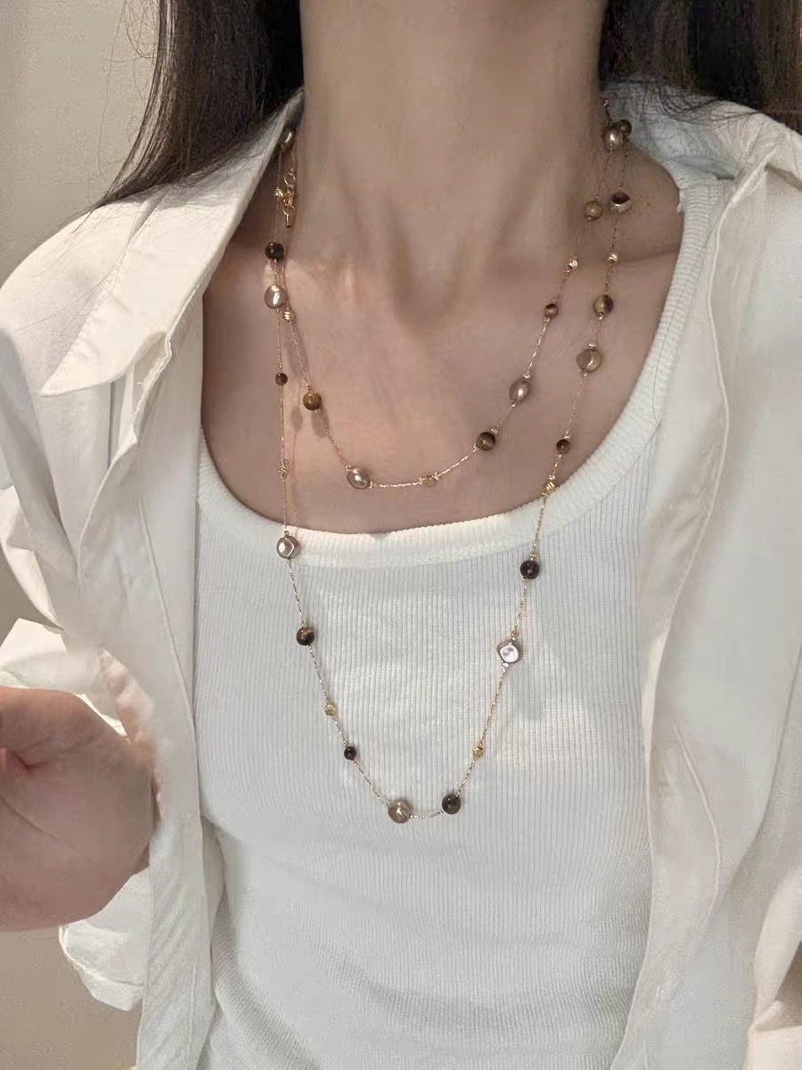 美拉德虎眼石珍珠项链女秋冬季2025爆款百搭轻奢高级感长款毛衣链珍珠项链珍珠项链珍珠项链详情图3