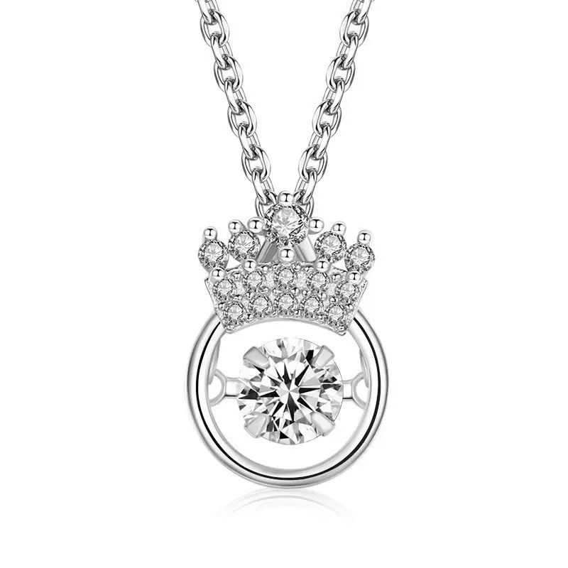 S925 Beating Heart Crown Necklace For Female Korean Students, Simple And Light Luxury Pure Silver Snowflake Pendant Collarbone Chain