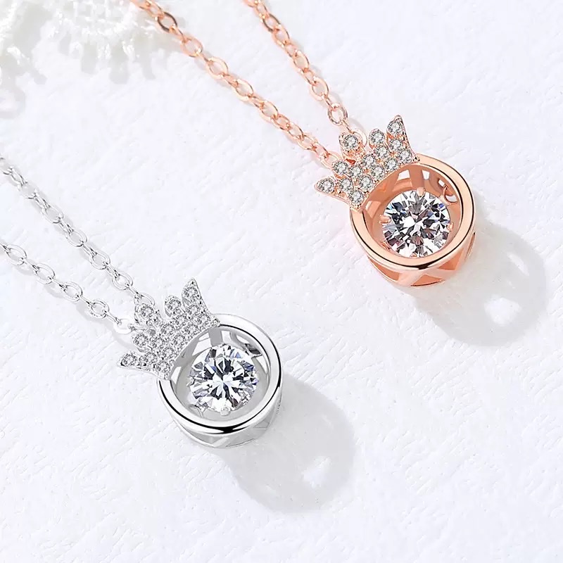 S925 Beating Heart Crown Necklace For Female Korean Students, Simple And Light Luxury Pure Silver Snowflake Pendant Collarbone Chain details Picture