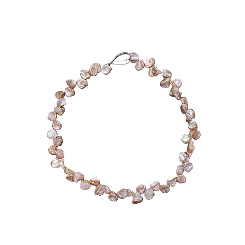 精品金粉色花瓣二八孔天然淡水珍珠三七孔珍珍珠白底实物图