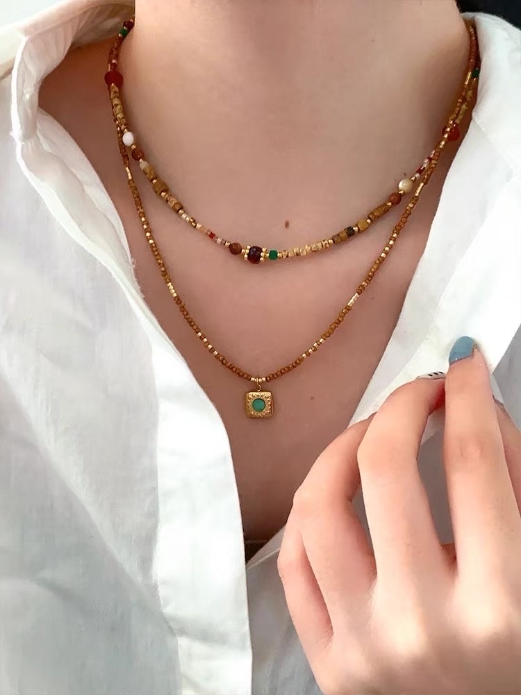 钛钢天然石手工项链 原创饰品