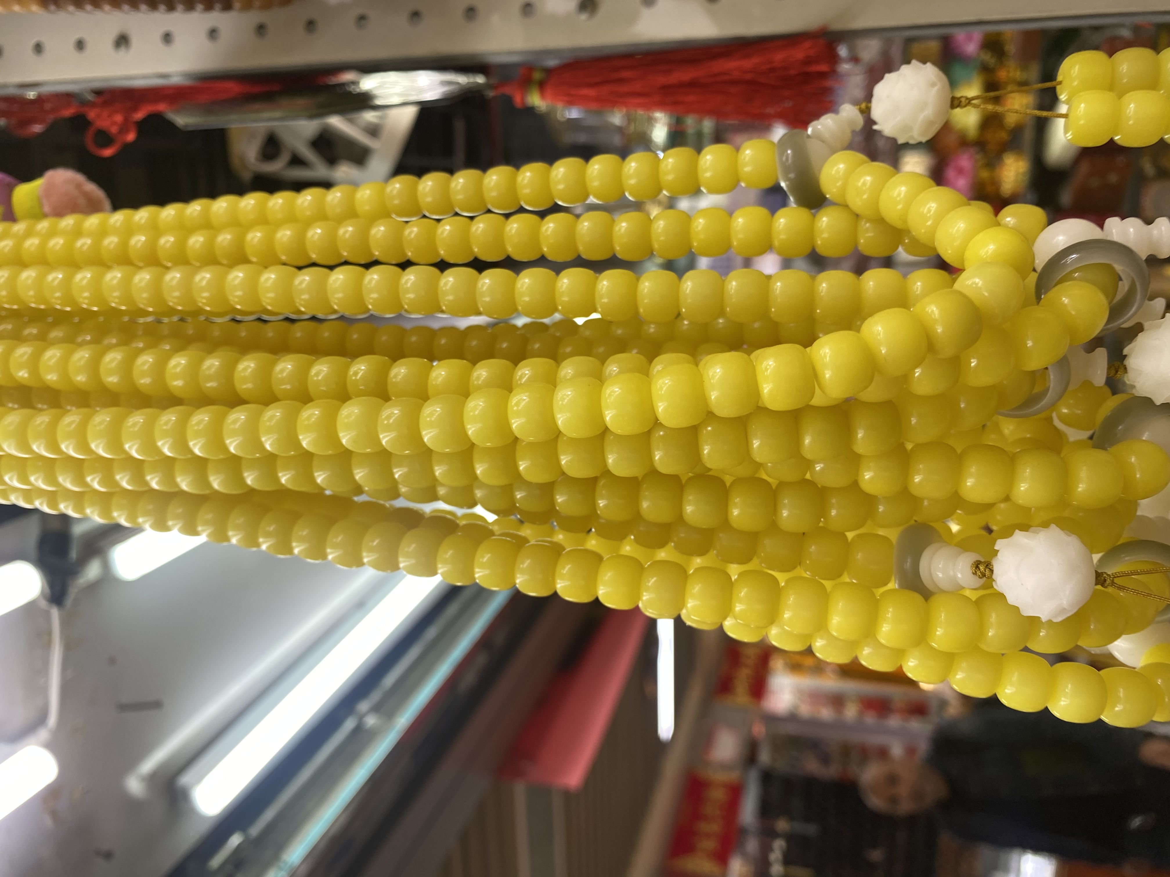 Natural crescent moon Bodhi beads, white, yellow, pink, Dunhuang color Bodhi root bracelet prayer beads detail image 6