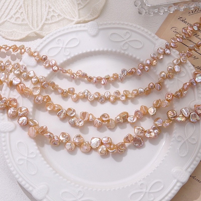 精品金粉色花瓣二八孔天然淡水珍珠三七孔珍珍珠详情图1