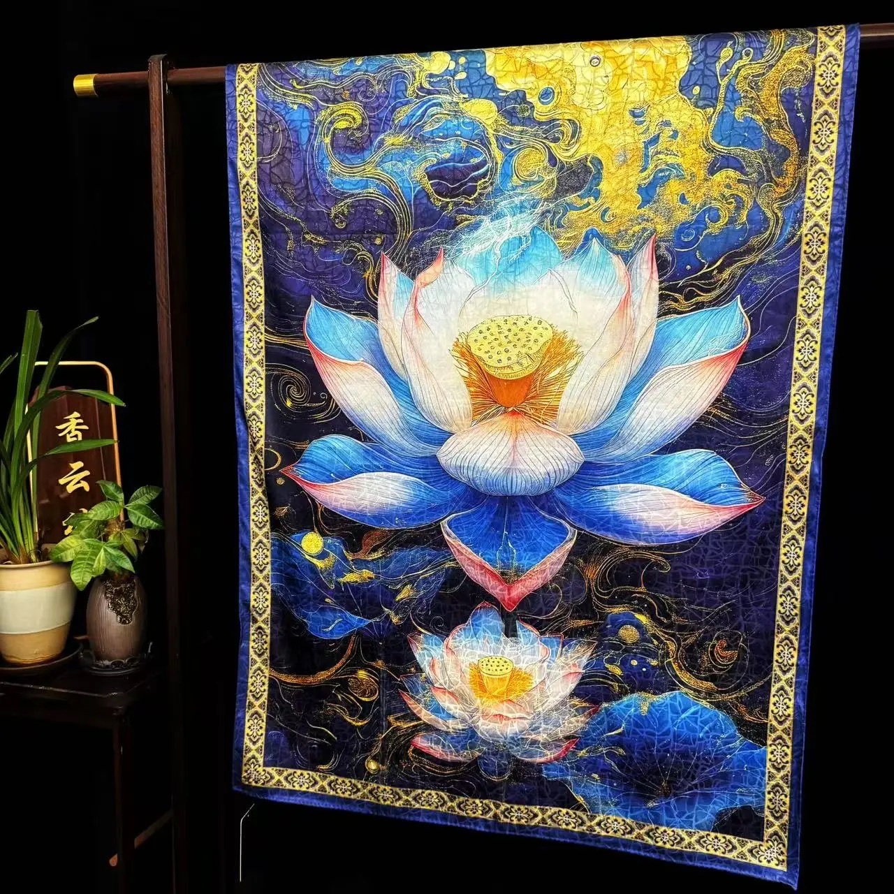 New Chinese-style shawl long scarf with lotus turtle crack pattern, 70*180