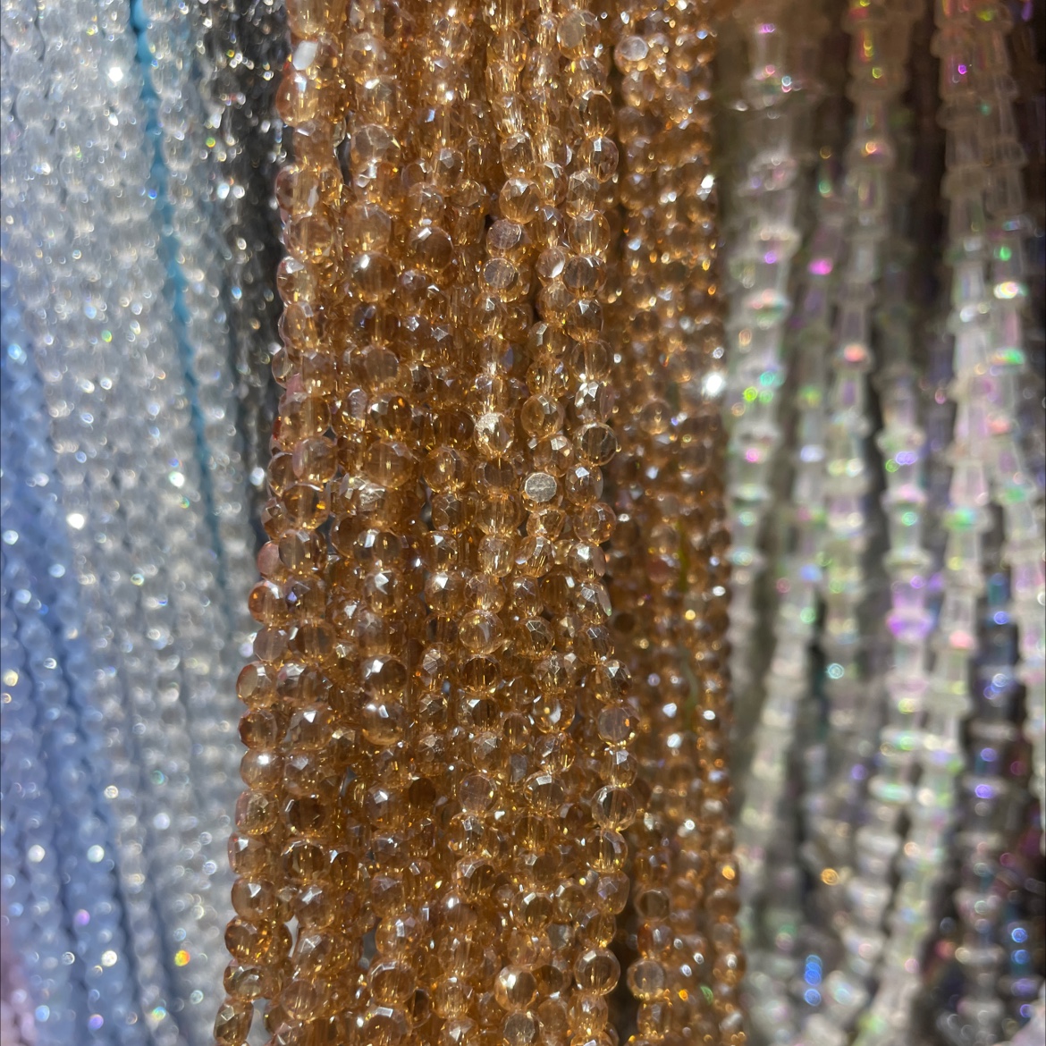 卡4圆饼车轮透明色琥珀香槟玻璃水晶天堂之光彩虹色混色嫂子水晶饰品配件DIY