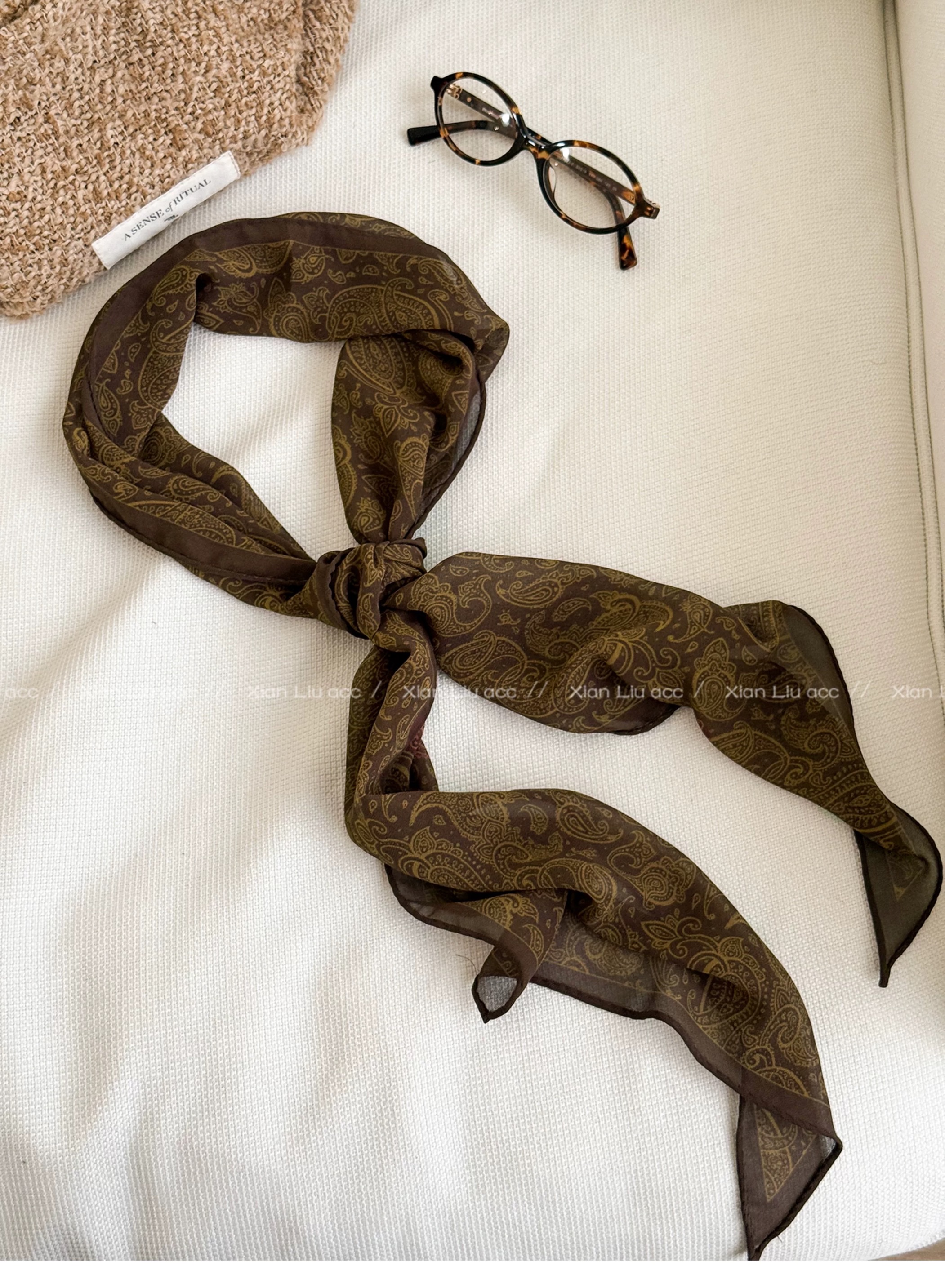 Retro autumn and winter cashew flower long silk scarf for women, 2025 new style high-end scarf, neckerchief, autumn and winter atmosphere accessory, scarf, silk scarf, white matching silk scarf necklace detail image 7