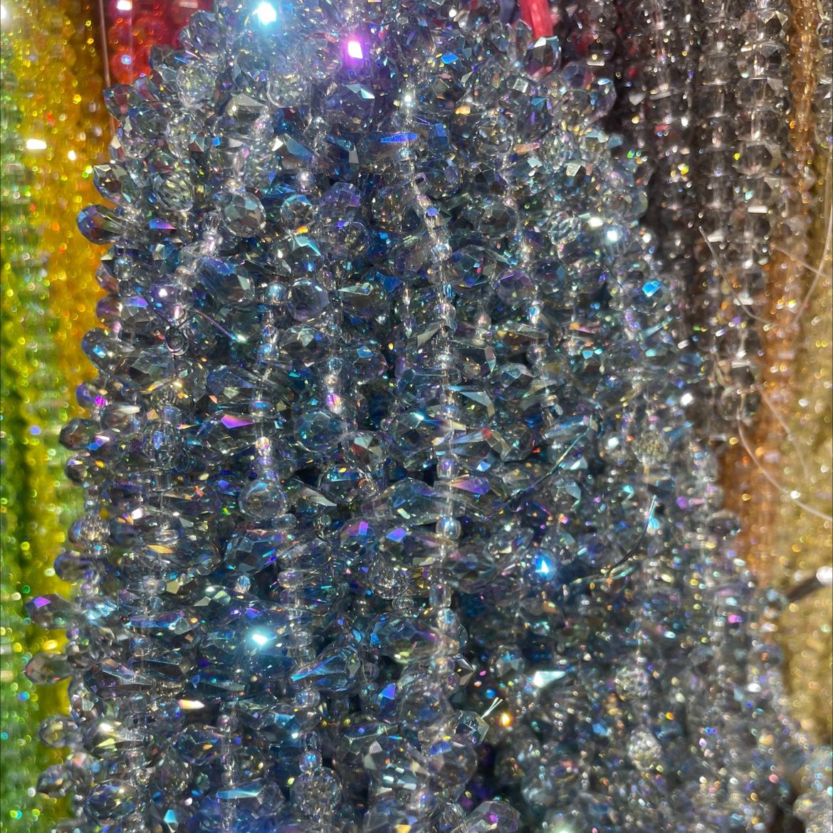 5*7横孔水滴透明绿色玻璃水晶天堂之光彩虹色混色嫂子水晶饰品配件DIY