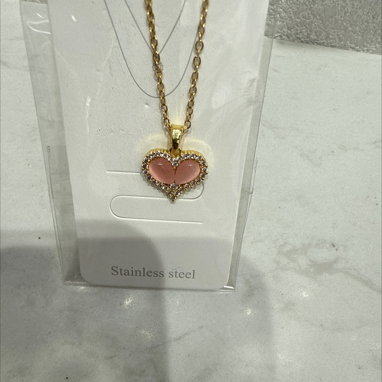 精致可爱迷你粉色猫眼爱心项链